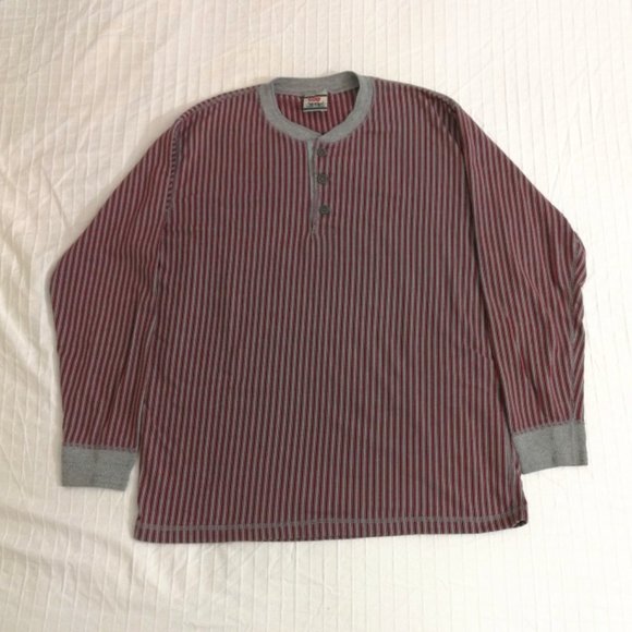 Levi's banded collar casual long sleeve shirt. Red and grey pinstriped. M - Picture 1 of 5